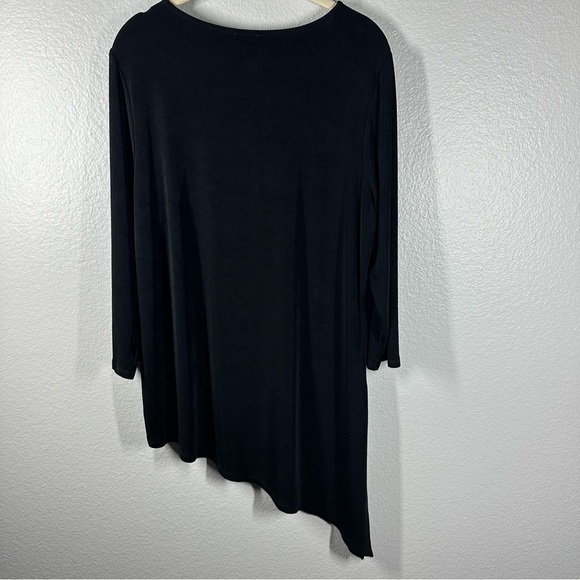 Chico's Travelers Top Women's 2 US Large L Black Long Sleeve Asymmetrical‎ Shirt - Picture 2 of 6